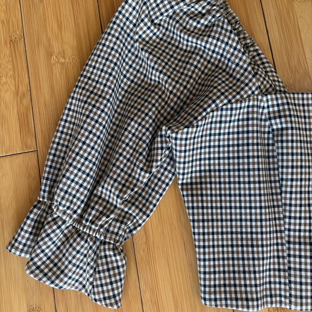 Whimsy + Row Gingham Puff Sleeve Crop Top